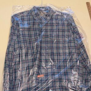 Duluth Trading Co Gray and Blue Plaid Button-Down Shirt